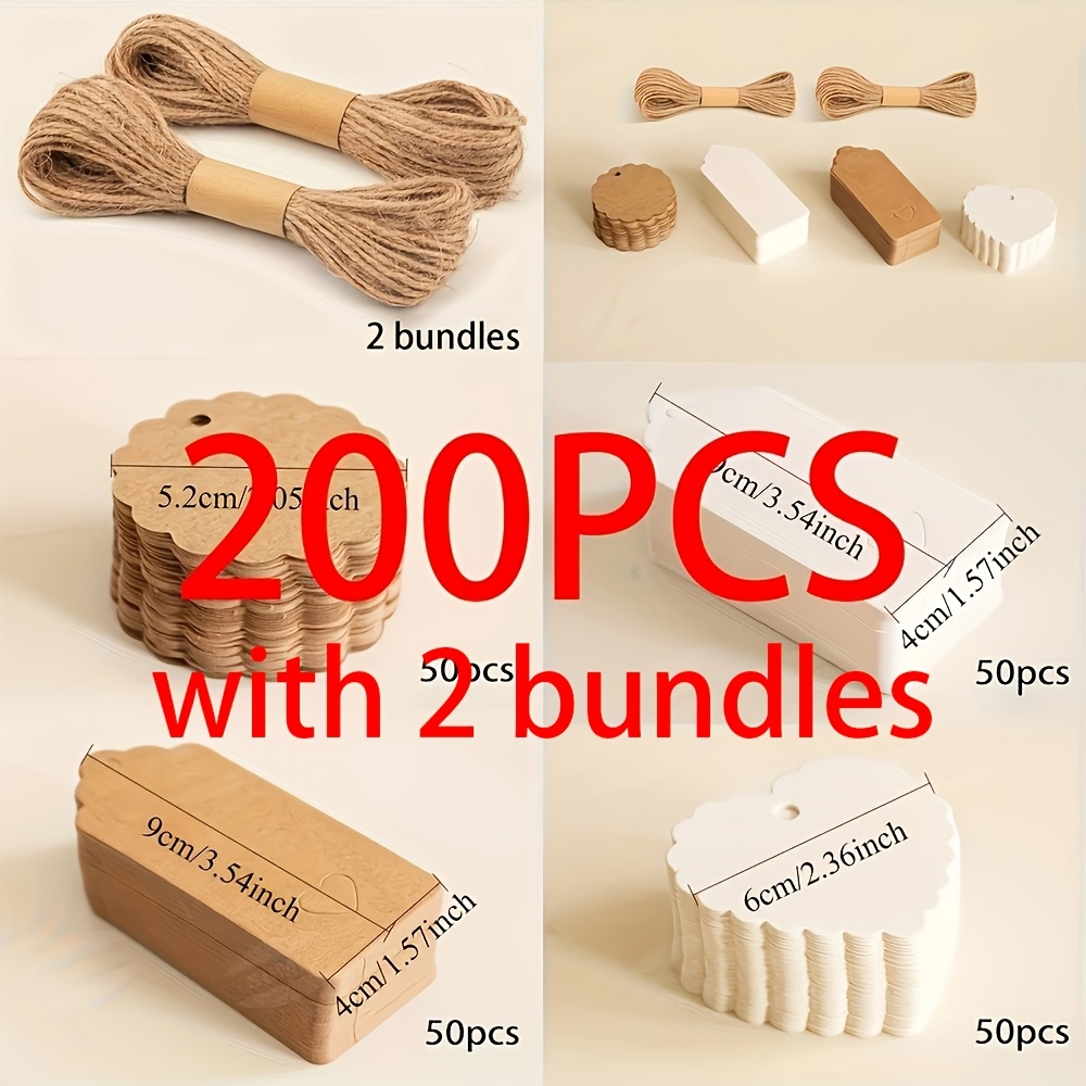 Image of Paper Gift Tags, In Packs Of 100 Or 200, Perfect For Labeling Handmade Products And Wedding Presents, Complete With Twine