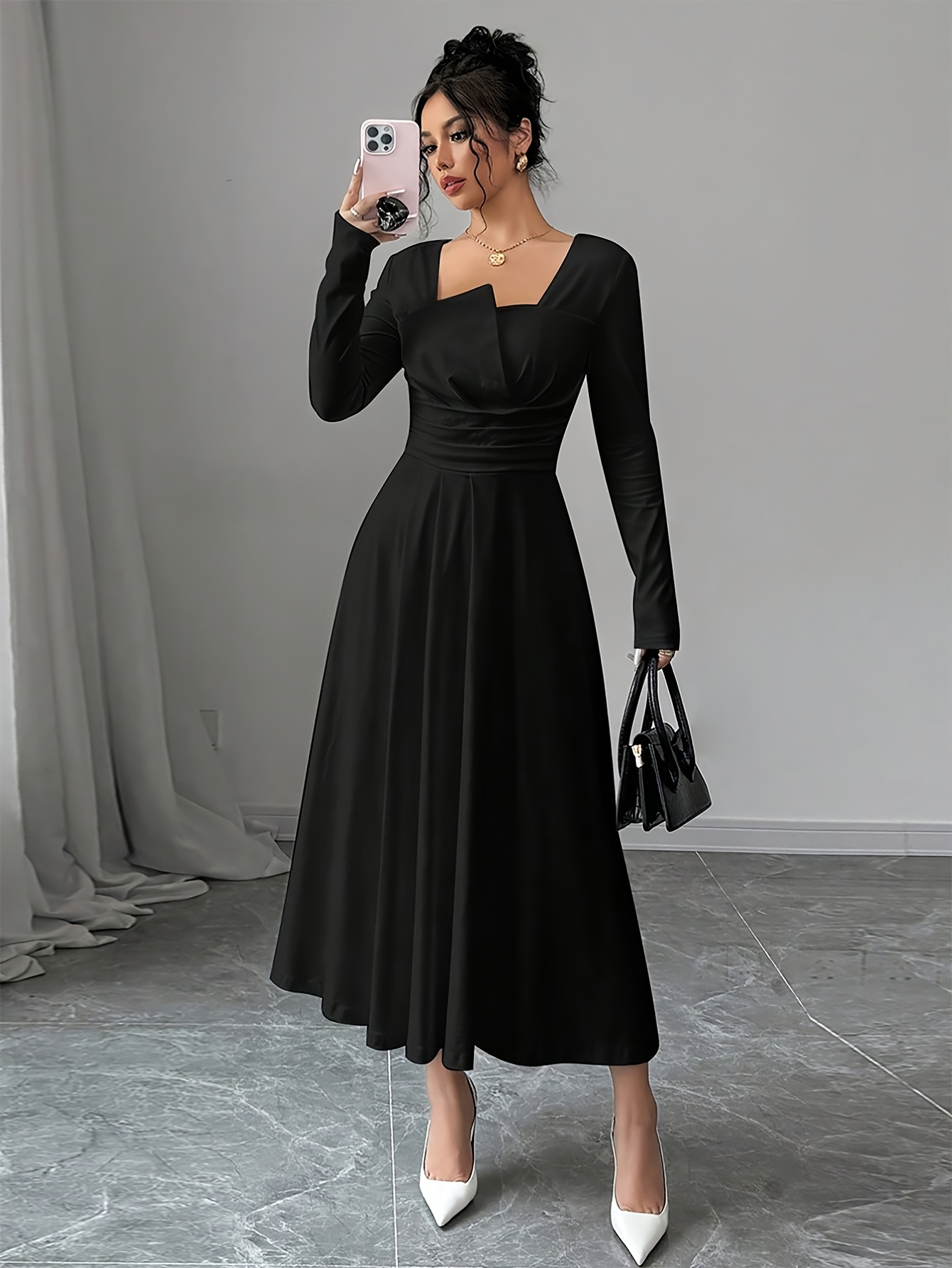 Sleeve Maxi Dress Black Long Sleeve Dress Flowy Floor Length Black
