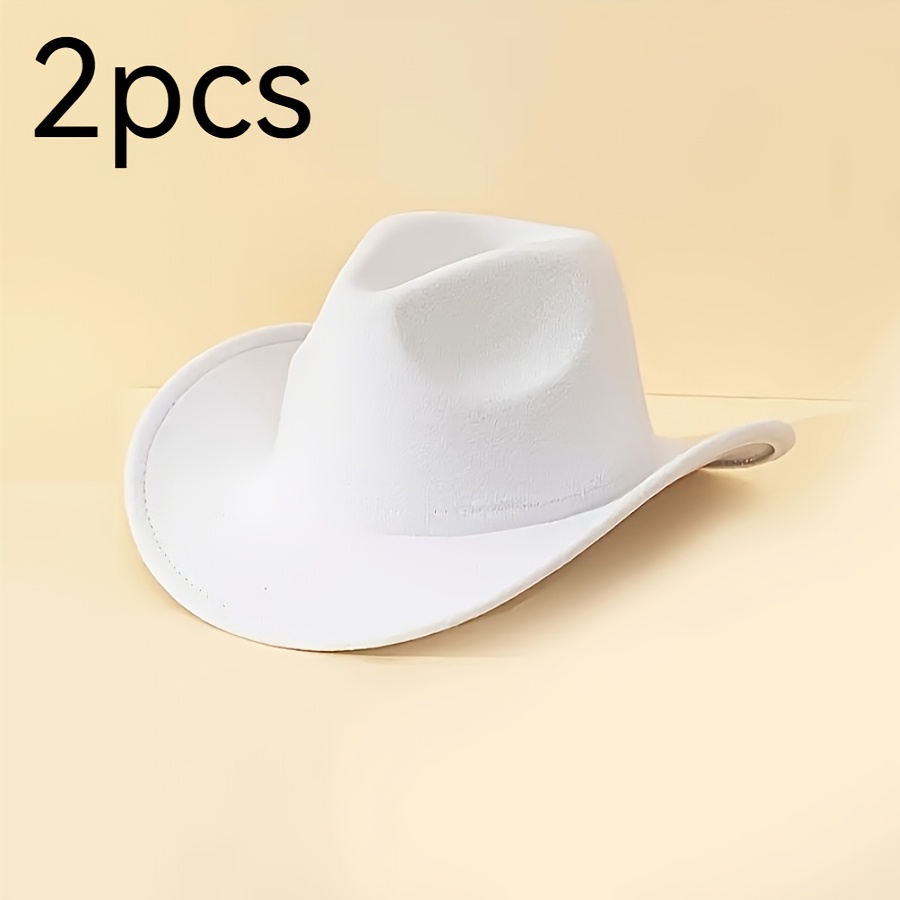 TEMU 2- Western Cowboy Hats For Men And Women - Wide Brim, Solid Color, Durable Polyester Felt Hat With Reinforced Black | Great For Parties And