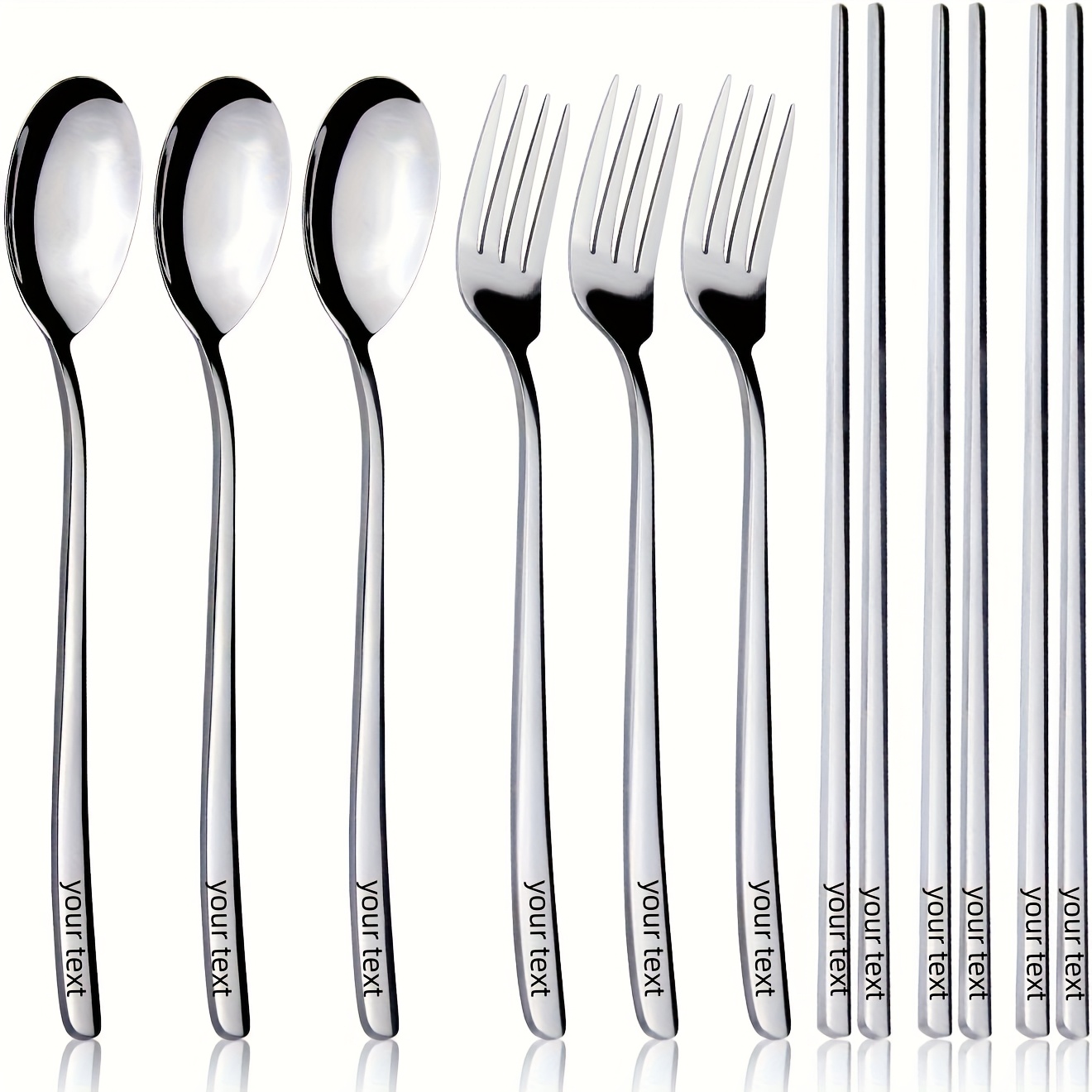 TEMU Customizable 9pcs Set Of Stainless Steel Forks, Spoons, And Chopsticks, Including A Cutlery Set With 3 Pairs Of Chopsticks, Forks, And Spoons,