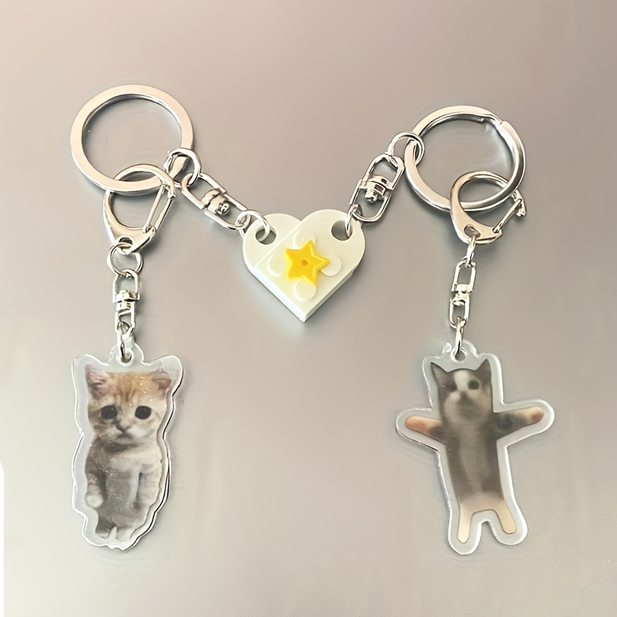 E-shop 2D Flach, 2D Flach Acryl Ausdruckstasche Katzen Schlüsselanhänger, Fünfeckiges Herzförmiges Blockanhänger, Paar Schlüsselanhänger,