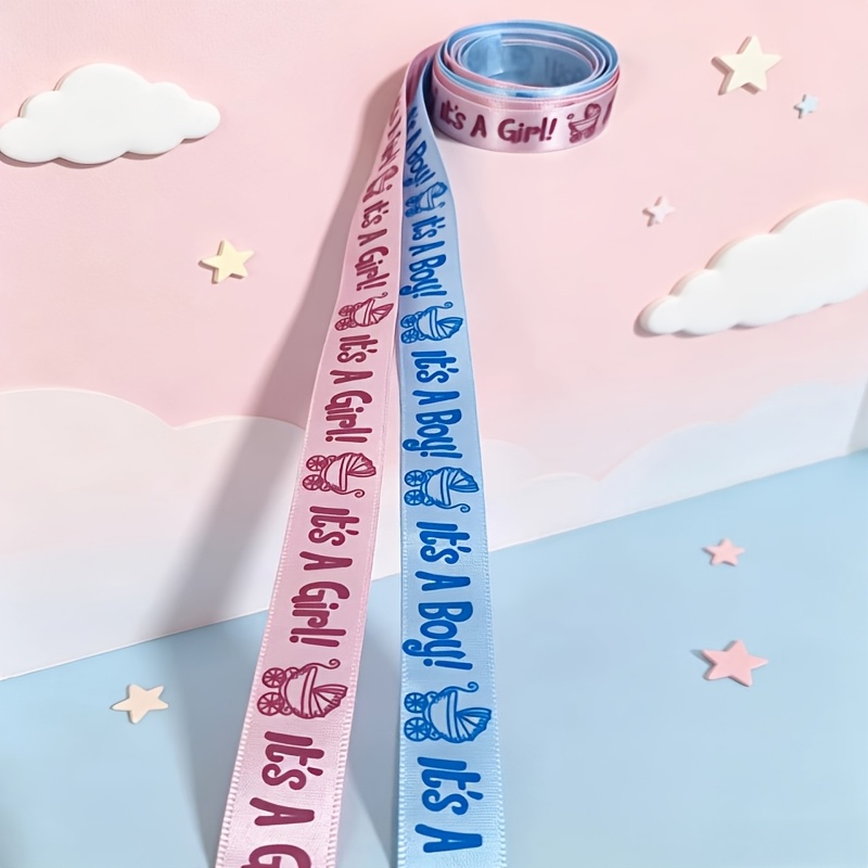 TEMU 2pcs Set - Pink And Blue Teen Shower Gift Ribbons, Gender Reveal Party Additions, Ribbons