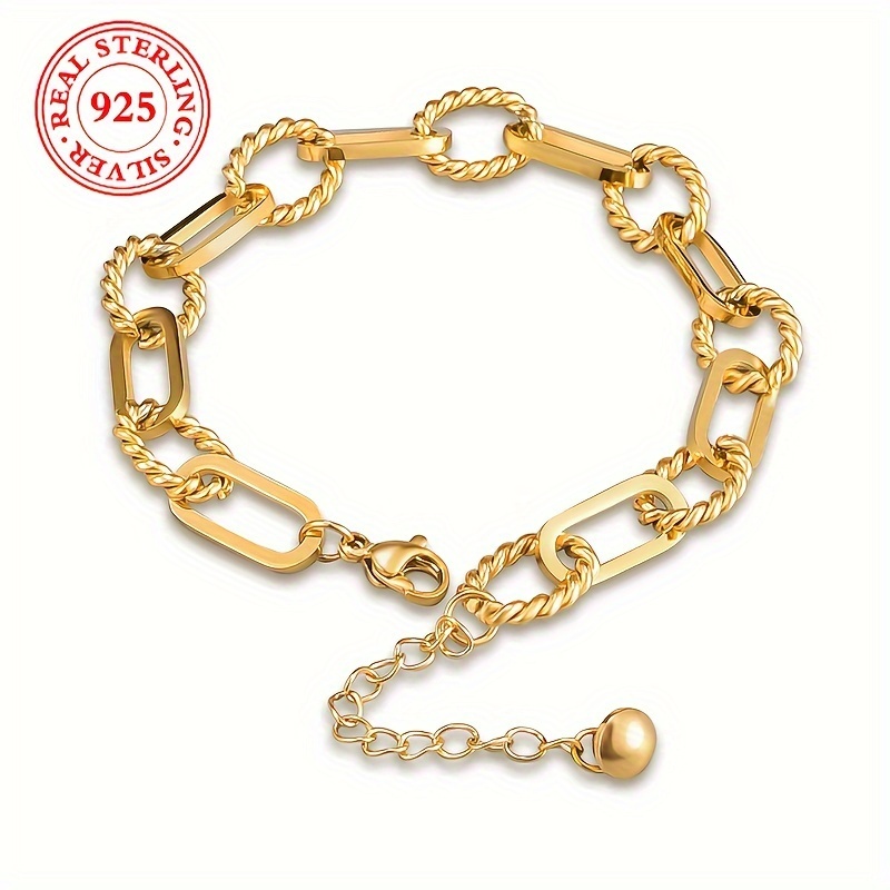 TEMU Fashion Punk Style 925 Sterling Silver Twisted Chain Bracelet - Retro Design, Perfect For Daily Wear And Parties, Christmas, Holiday Gift