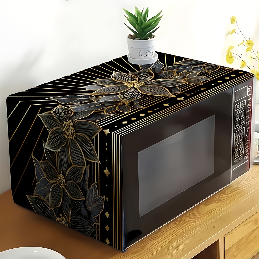 TEMU 1 Housse anti-poussière pour micro-ondes en marbre noir et doré - Housse d'appareil de qualité supérieure, surface durable, facile à nettoyer,