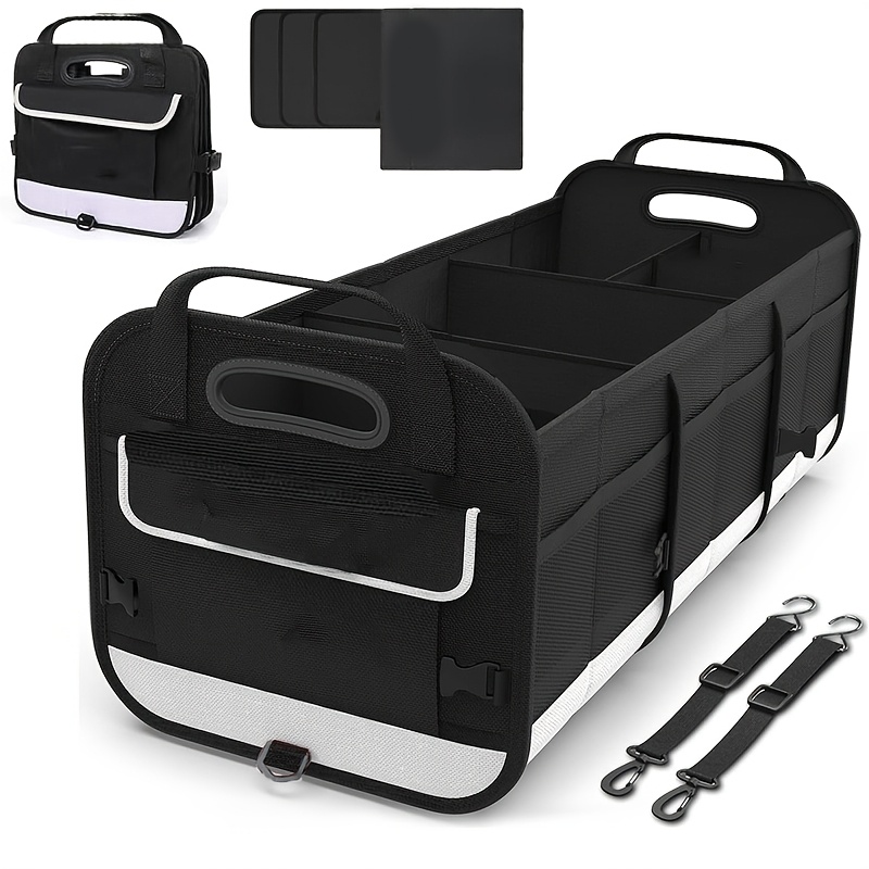TEMU Large Trunk Organizer For Car, Collapsible Multi Compartment Car Trunk Organizer With 2 Retractable Straps, Suitable For All Kinds Of Cars, Suv,