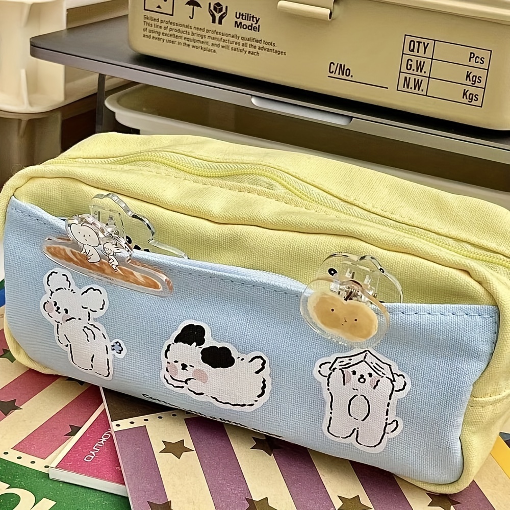 

Large Canvas Puppy Print Pencil Case - Spacious Zippered Stationery Organizer For School & Office Supplies