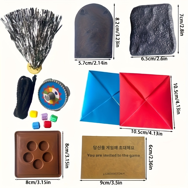 14pcs Korean traditional game set with card painting on top, Korean Jacks Gonggi game package, complete props for stone-grabbing Korean nostalgic party games - suitable for indoor and outdoor entertainment, squid traditional party game set, grab stones, hit stone tablets, paper pieces, tops and shuttlecocks full combination, hand-eye coordination training