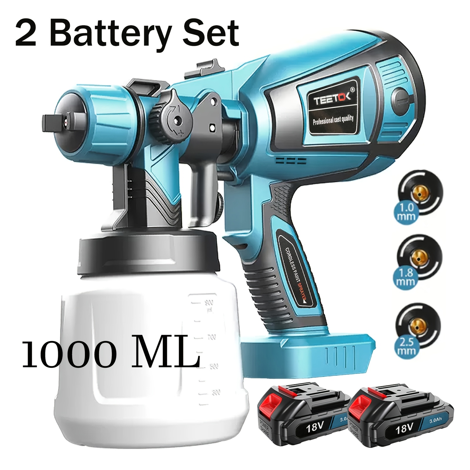 Image of Cordless Paint Sprayer, 450w Paint Sprayers With 3 Nozzles And 3 Patterns, Fence Paint Sprayer With 1000ml Container For Walls And Ceilings, Garden Furniture, Sheds(2pcs Battery/no Battery)