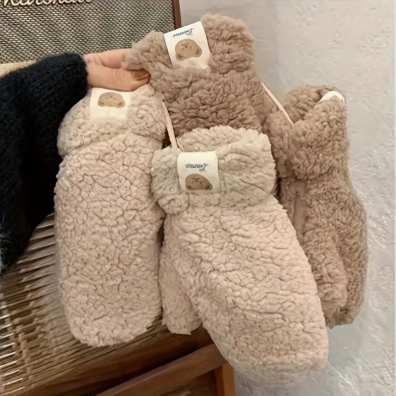 

1 Pair Winter Cashmere Bear - Knitted Wool Lined, Cute Animal Pattern, Wrist, , Hand Washable, Ideal For Outdoor Activities, Multiple Colors