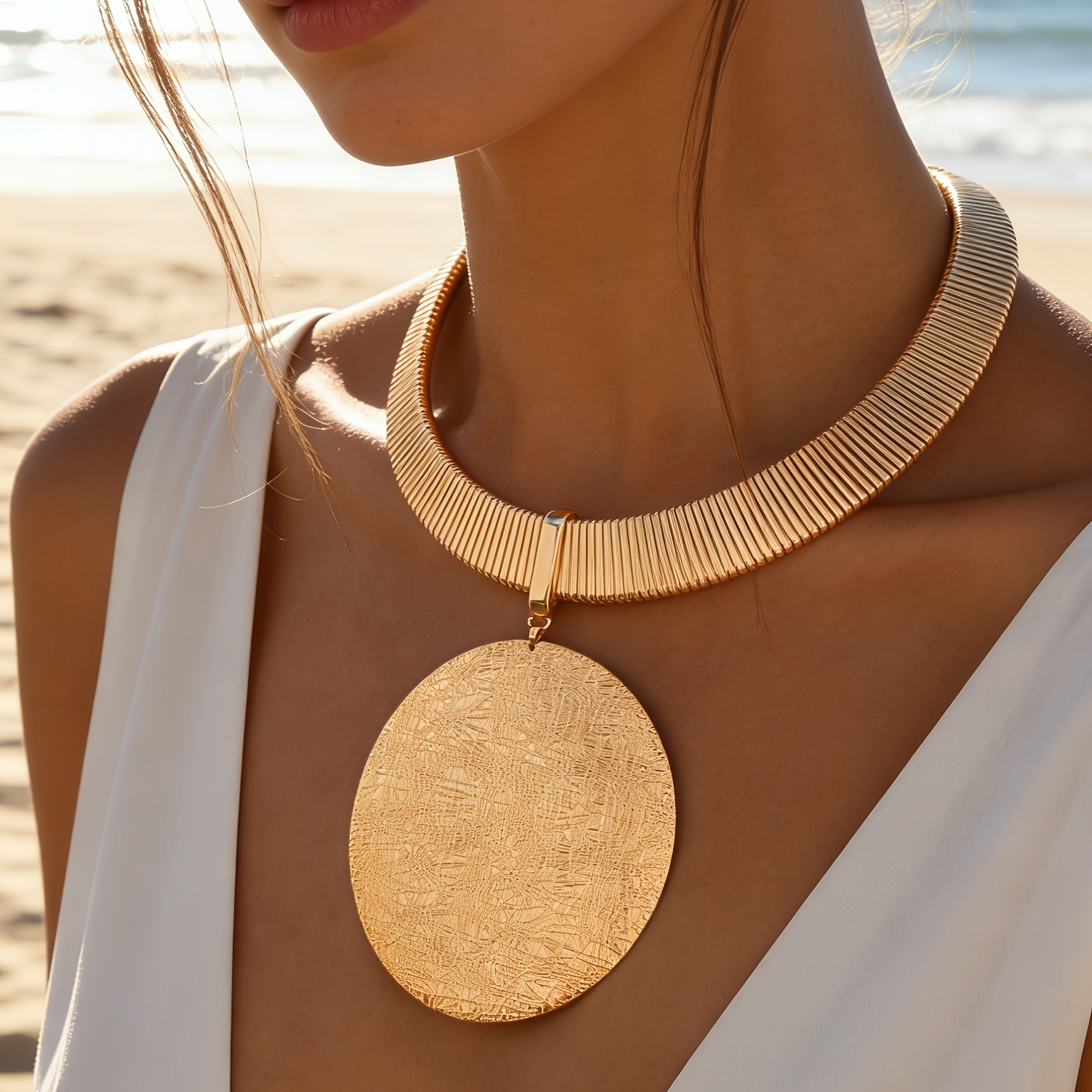 Women's Metal Pendant Collar Necklace, Exaggerated Design