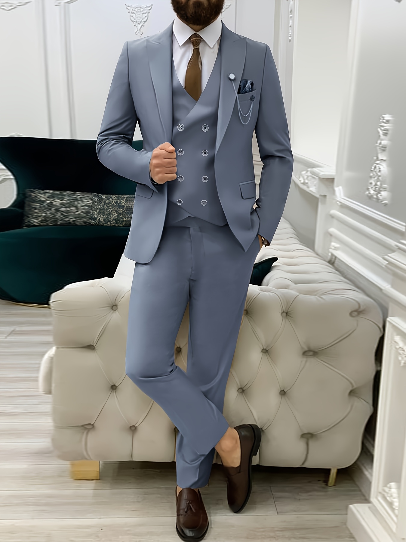 three piece mens formal business wedding suit groom outfit Temu