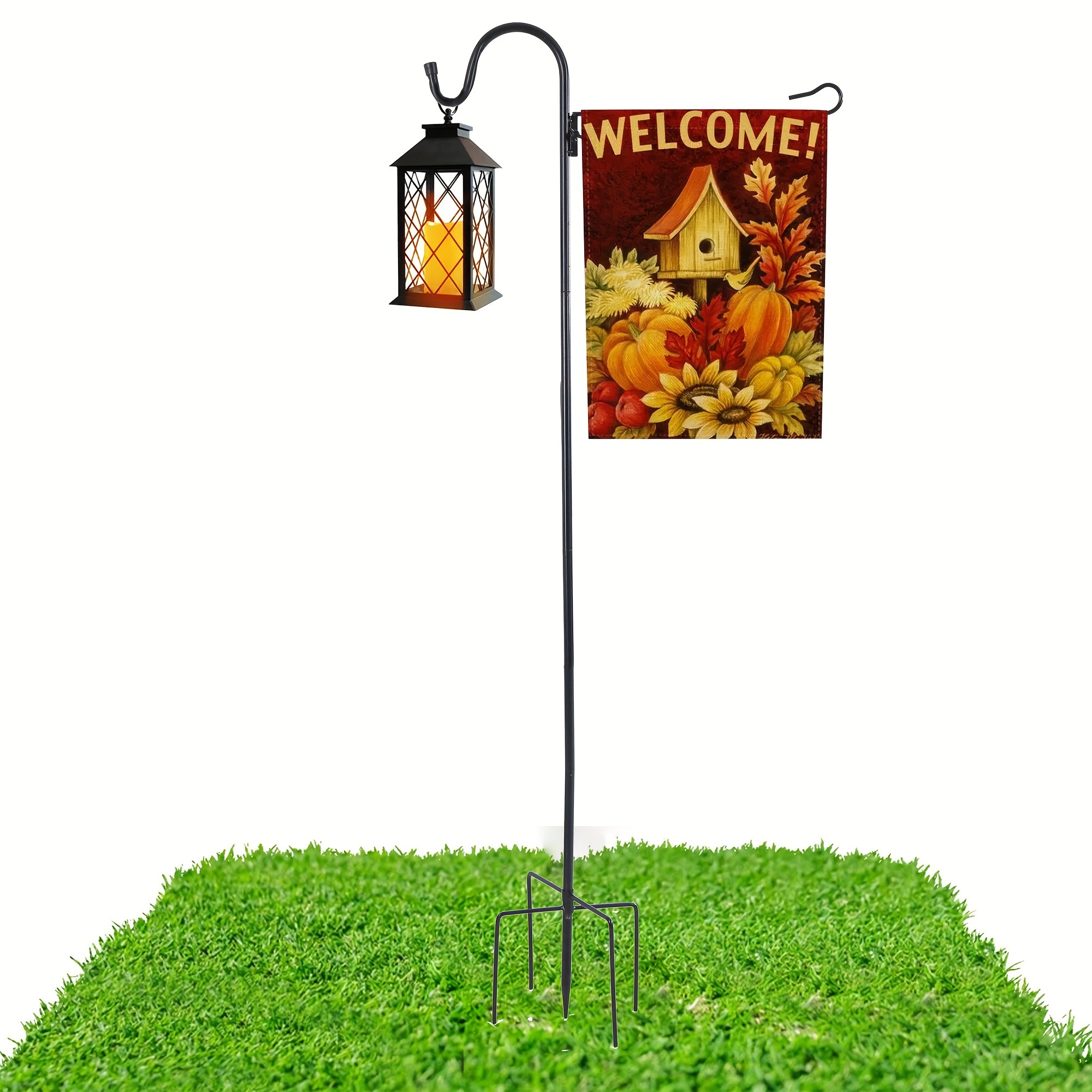 

Contemporary Metal Garden Flag Pole With Solar Lantern And Anti-wind Clip - Easy Install Wall Mount Shepherd's Hook For Outdoor Use (36.6inch/48.8inch)