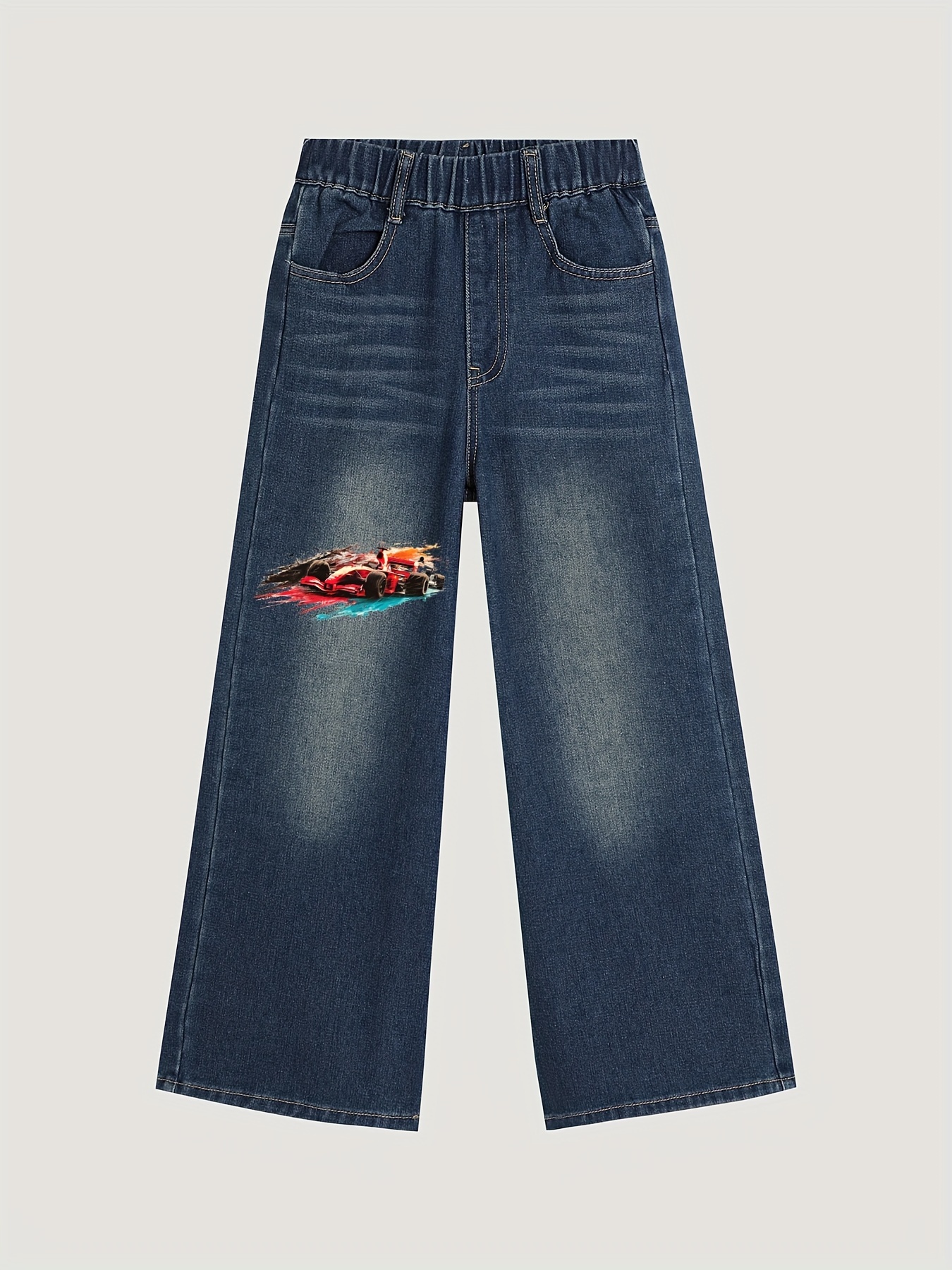 Stylish Racing Car Print Denim Pants For Boys Retro Baggy - Temu New ...