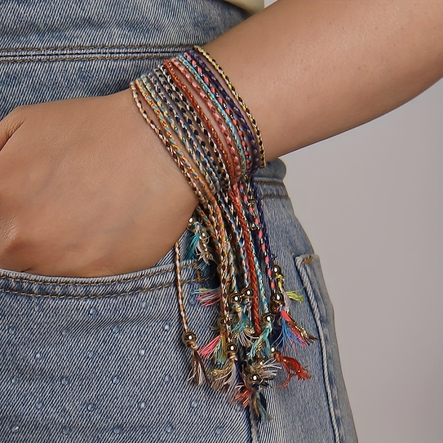 TEMU 12pcs Bohemian Colorful Braided Tassel Hand Rope Bracelet And Anklets For Men And Women In Ethnic Style