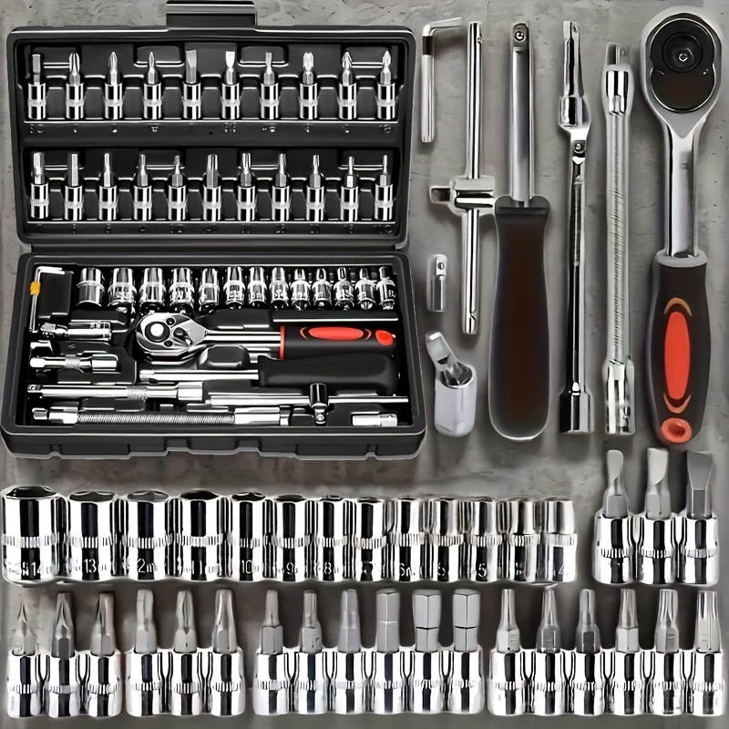 439pcs 46pcs wrench set   style you       household wrench socket tool kit with storage box portable toolbox for home auto repair durable socket drill bits high torque wrench set multifunctional combination hand tool set Product details 3