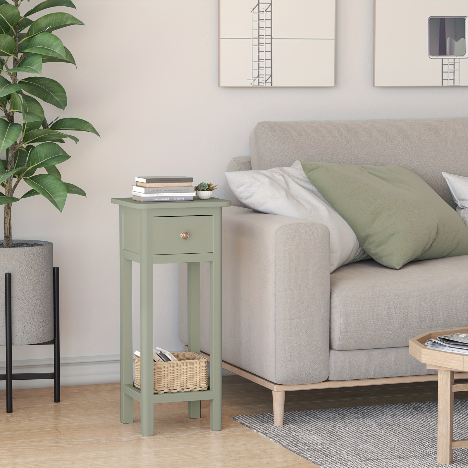 ZEXVIDA Petite Table D'Appoint Avec Porte-Revue 2 En 1 - Table Latérale Fine Marron Rustique Pour Petits Espaces