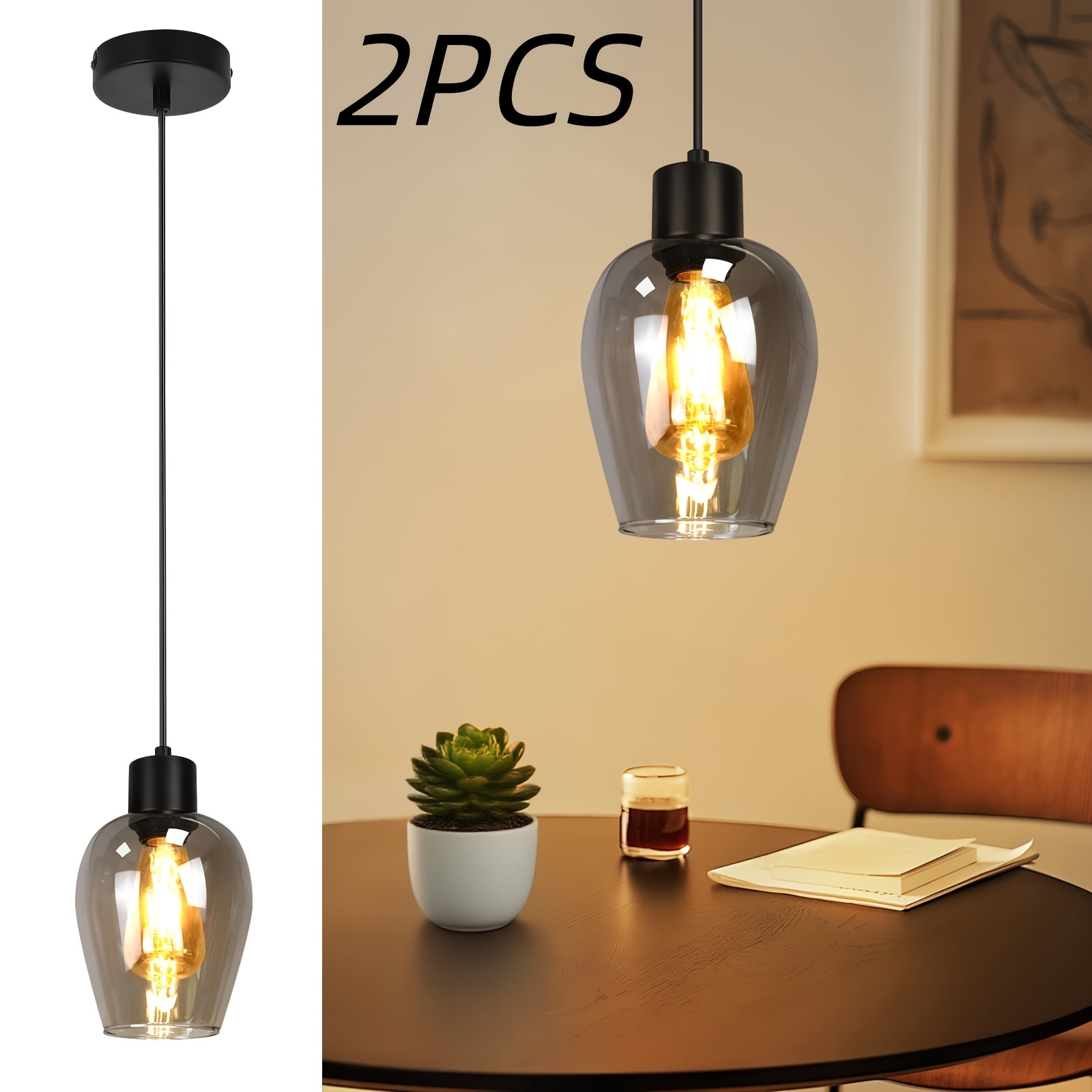 2pcs Vintage Living Room Chandelier, Black Dining Table Chandelier, Hanging Bedroom Light | 1-bulb Dining Room Light, E27, For Kitchen, Bedroom, Hotel, And Restaurant (light Bulb Not Included)