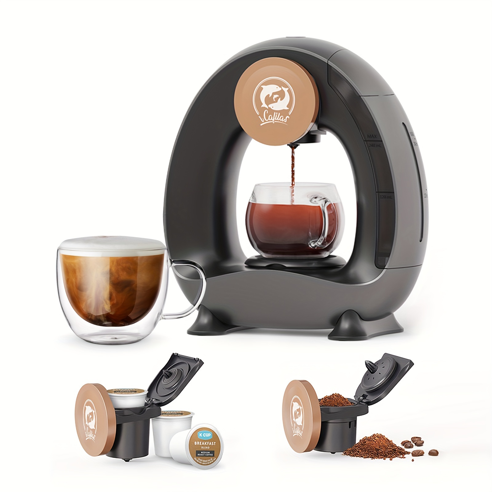 

Coffee Maker, 2 In 1 Coffee Makers Cup Pod And Ground Coffee, Electrical Mini Coffee Maker With Reusable Filter 1 Cup 8 Oz, 1400w Fast Brewing