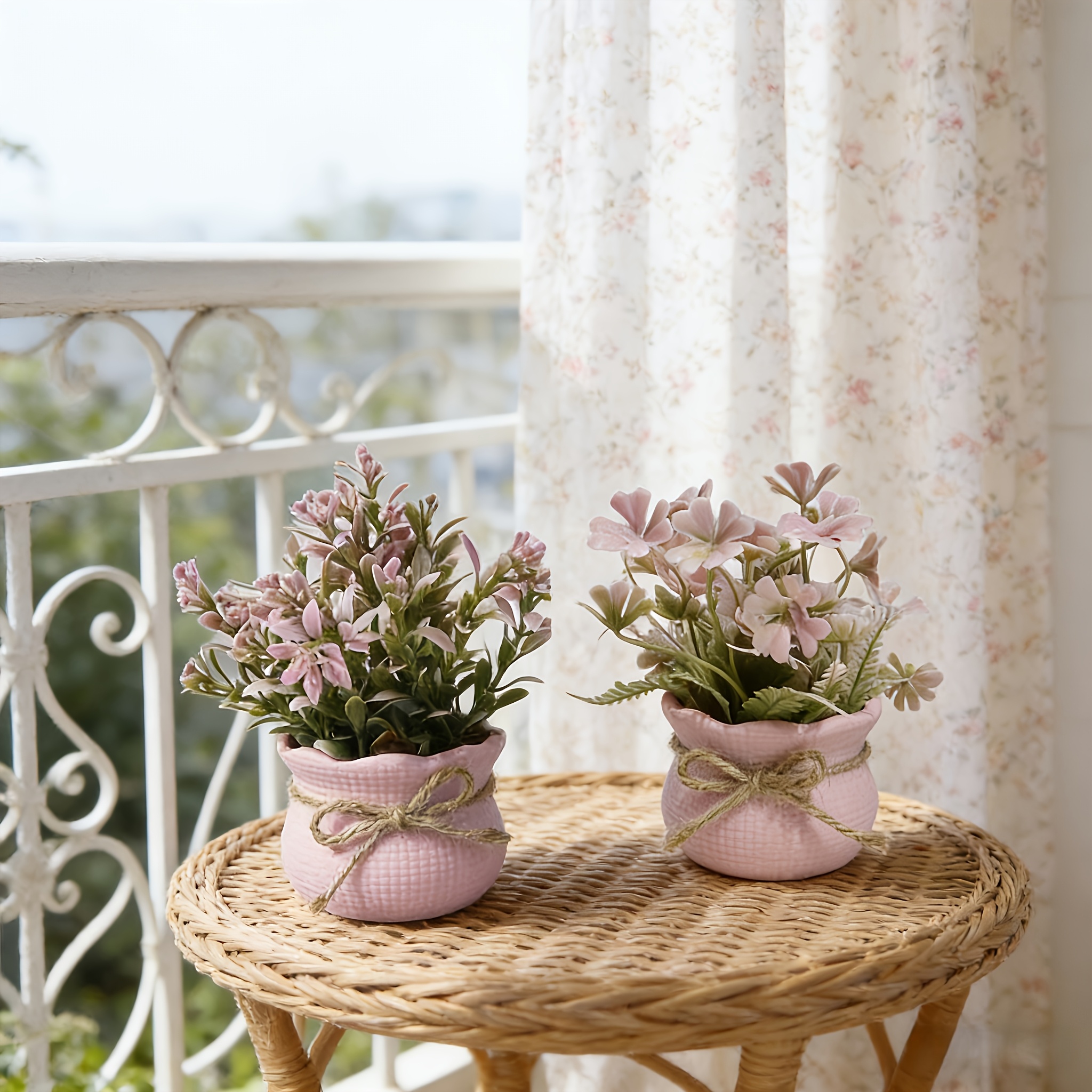 Image of 2pcs Artificial Mini Potted Plants, Pink Series Fake Flowers, Home Decoration Fake Greenery, Office/desk/table/sink Decoration Artificial Plants