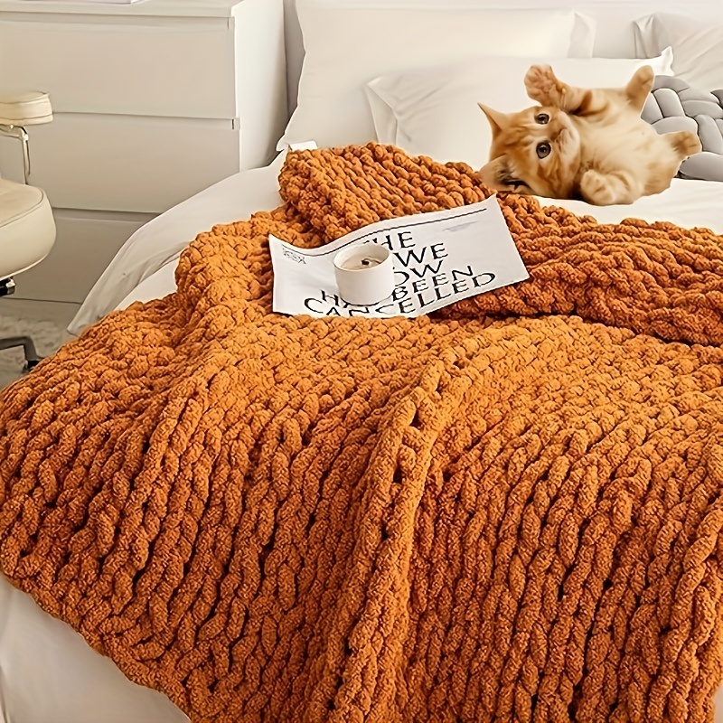 

Comfortable Chunky Knit Blanket Soft Cozy Hand Knit Chenille Throw Blanket Cable Knit Blanket With Jumbo Chenille Yarn Rope Knot Throw Blanket For Home Decor Camping Travelling Backpacking