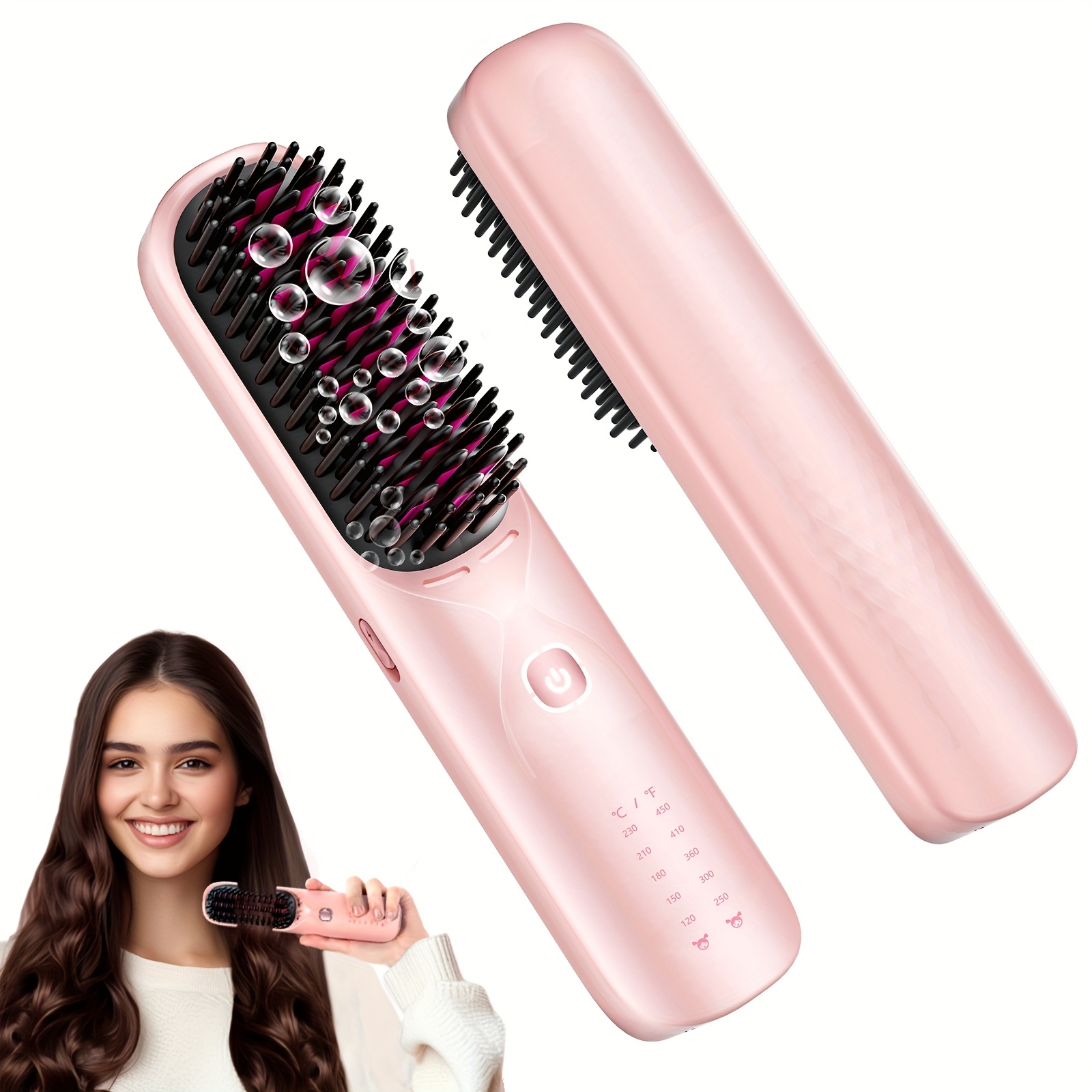 cordless hair straightener brush portable straightening comb Temu