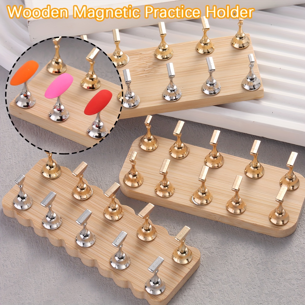 

Magnetic Practice Holder Wooden Base Nail Tool False Nail Display Gel Polish Practice Display Nail Art Practice Holder Wjm