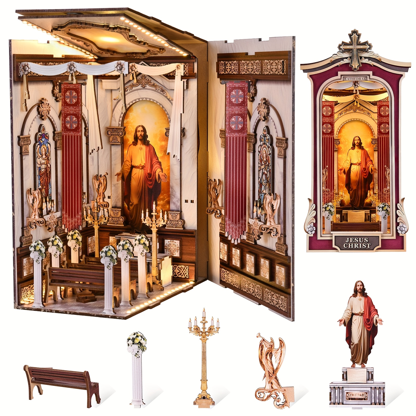 Image of Bookshelf Miniature Church Model Kit, Dollhouse Bookshelf, 3d Wooden Puzzle, Home Decoration, Decorative Item, Suitable For Thanksgiving ' Birthday, Christmas