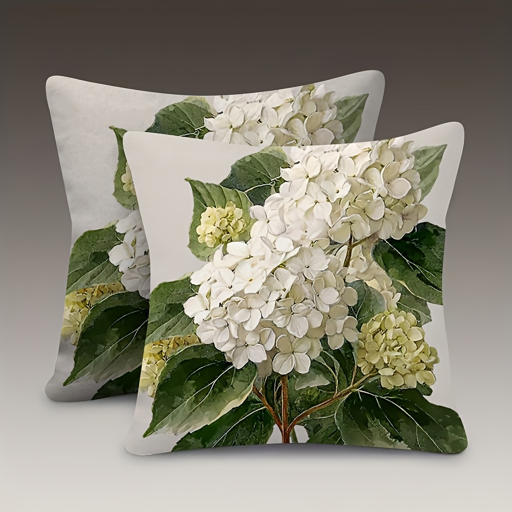 TEMU 2pcs, Double-sided Soft Pillowcase 45.72x45.72cm, White Hydrangea With Leaf Detail, Suitable For Sofa, Living Room, Bedroom, Pillow Insert Not