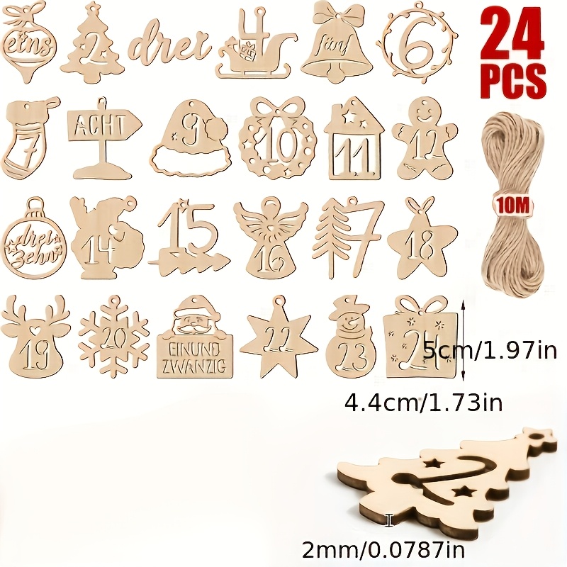 TEMU 24pcs Christmas Advent Calendar Numbers, 1-24 Wooden Number Accessories, Suitable For Christmas Decorations, Gift Decorations, Hanging