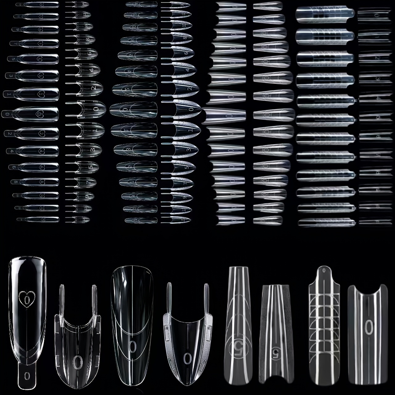 TEMU 4 Types Of Sandwich-style No-fix Quick Extension Nail Forms: Long , Long Square, Long Almond, Long Round. 4 Nail Shapes, 2 Styles, Sandwich