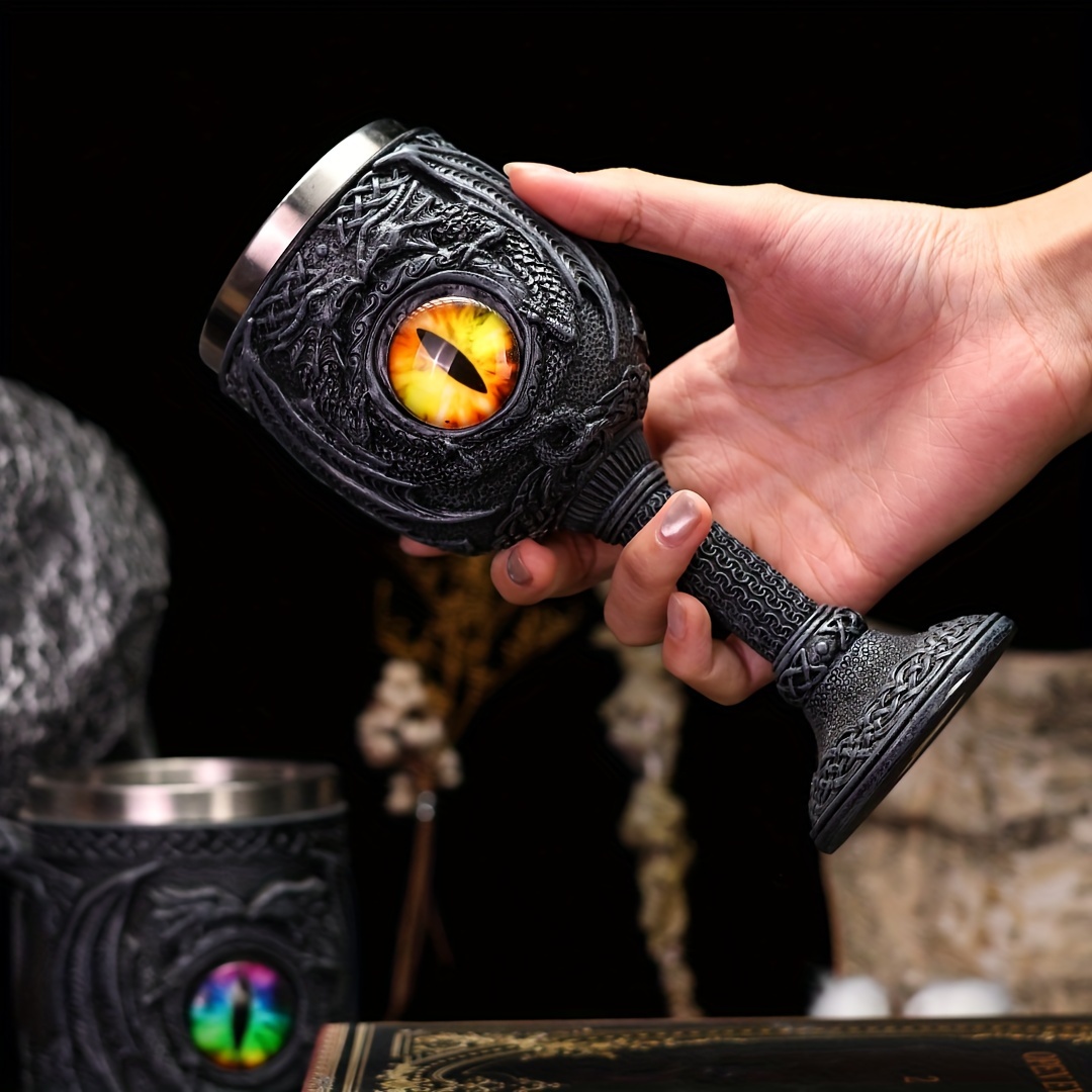 1pc 2024 new halloween gift dragon statue shaped cup dragon eye tall cup stainless steel inner container dragon eye cup gothic glass christmas gift details 2