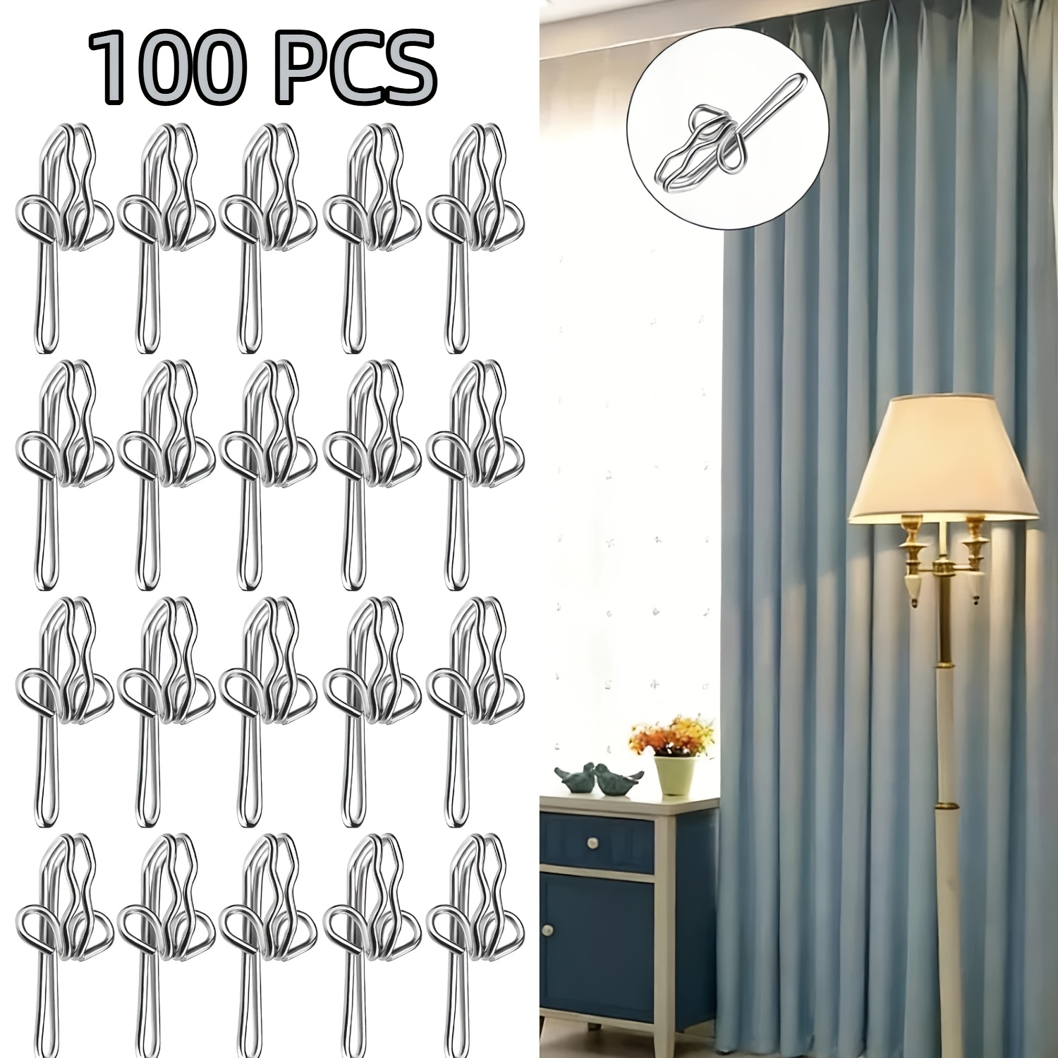 TEMU 50/100pcs Shape Curtain Hooks, Multi-functional Metal Curtain Additions, Upgraded Version Curtain Hardware, 0.47*1.18 Inch Specifications, Using
