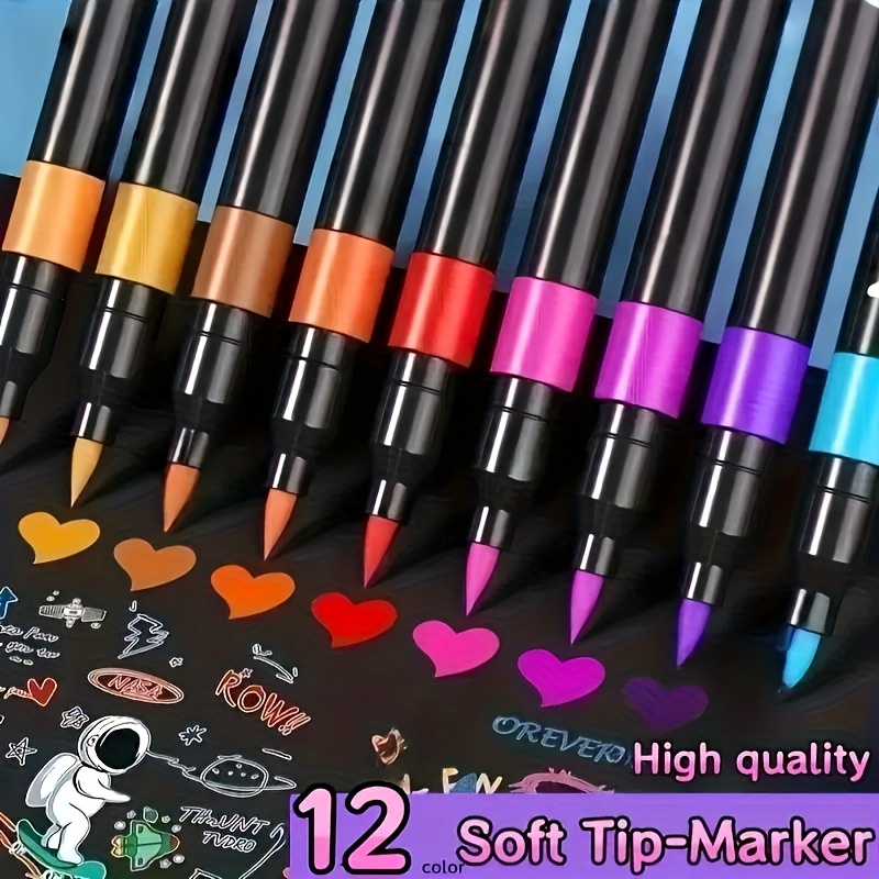 Image of 12 Colors Acrylic Marker Signature Doodle Watercolor Pen Stackable Acrylic Fine Point Suitable For Colors, For Scrapbooking, Black Paper, , Ceramics, Glass, Wood, Fabric, Canvas, Mugs