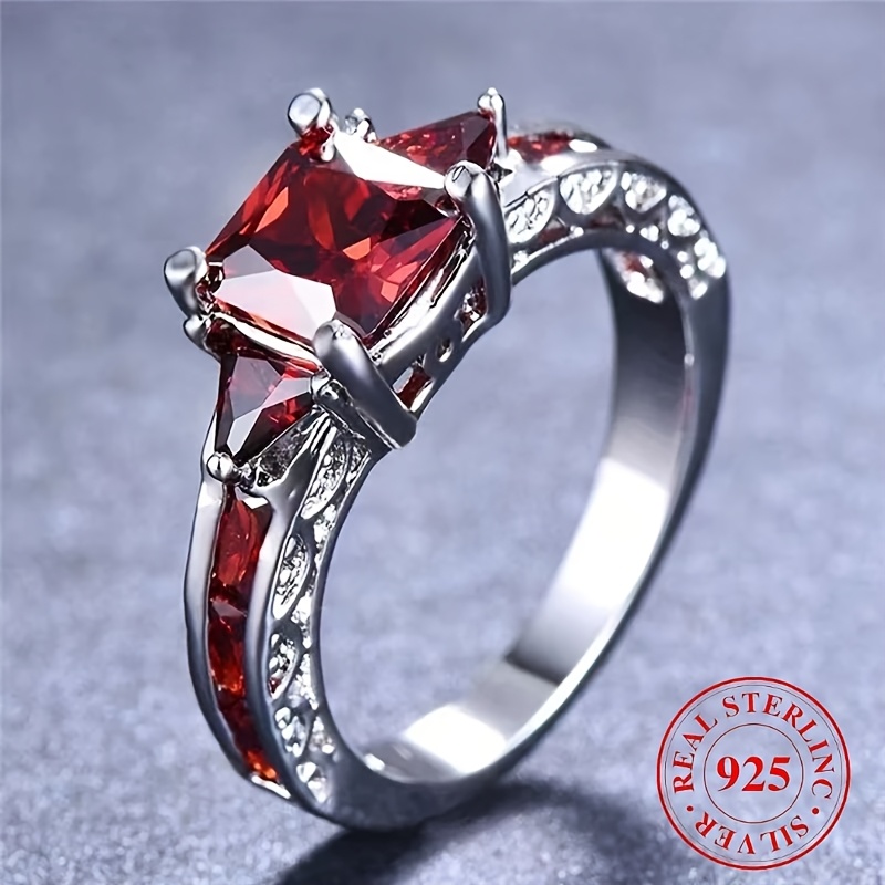 

Elegant Style 925 Sterling Silver Engagement Ring, With Red Synthetic Cubic Zirconia, Plated, For & Gift-, Valentine's Day - All Compatible