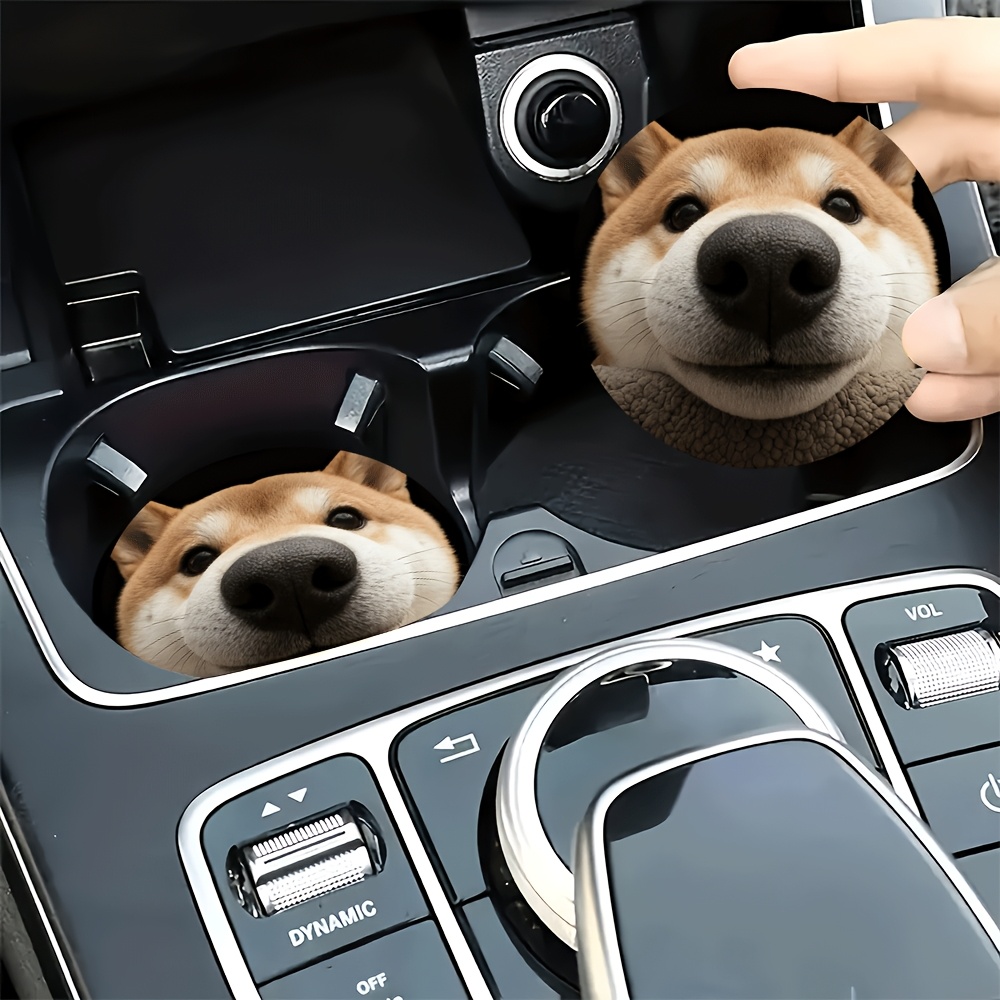 TEMU 2pcs Car Coasters Peeking Cute Full Theme Printed Car Coasters - Durable Non-slip Car Cup Holder, Center Console Storage Accessory, Kitchen And