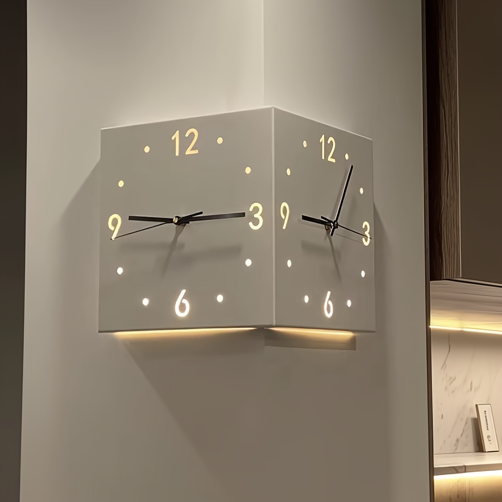 TEMU Double Sided Modern Wall Lamp Sensor Light Led Battery Operated Decorative Wall Lamp With Pendulum Unique Wall Mounted Corner Clock For Bedroom Living Room Office