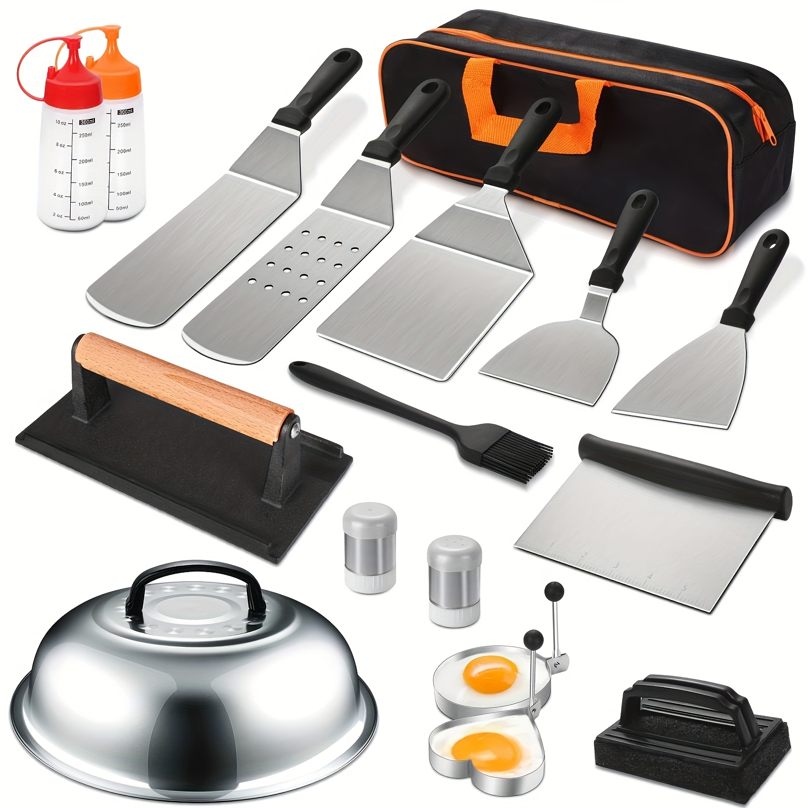 18pcs Grill Accessories Kit, Compatible with Blackstone And Camp Chef Griddle Accessories Set, with Extra Large Spatula Griddle Brush Set, Grill Cover, Outdoor BBQ Scraper, Kitchen Tool Set