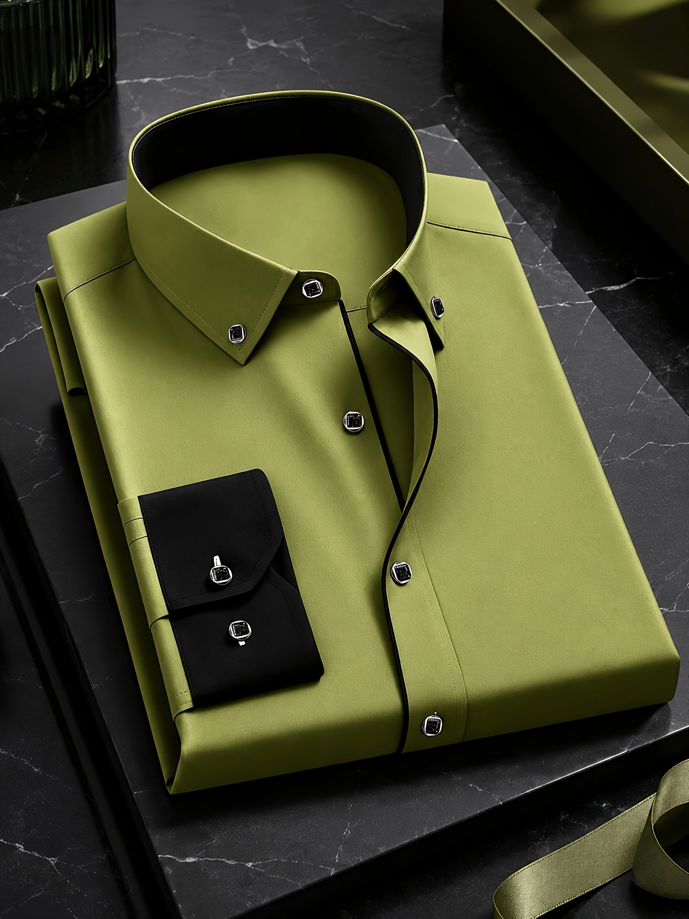 slim fit dress slacks Dark Olive Formal Shirt For Men – Uniworth main image 1