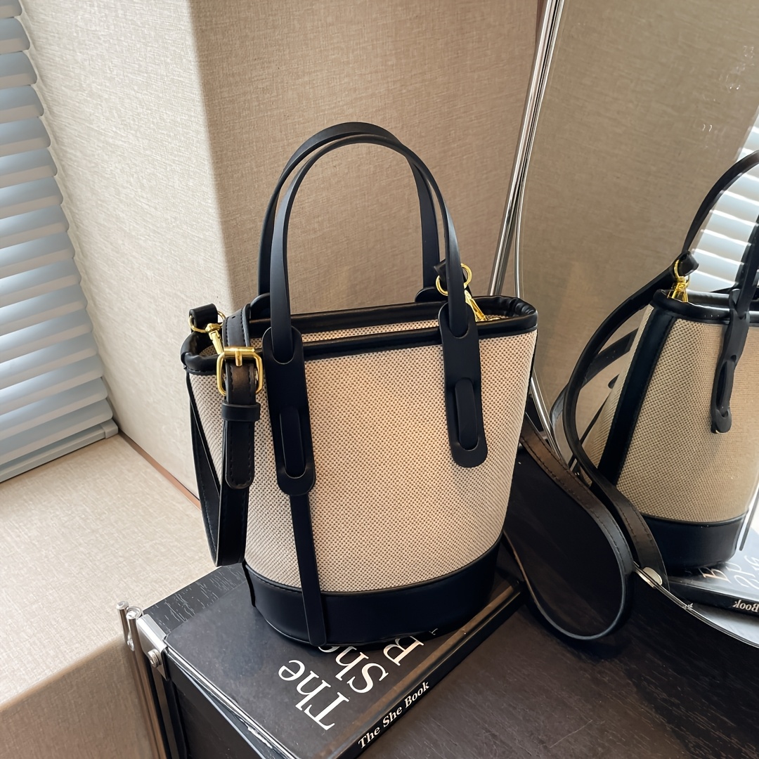 Mixed Color Tote Bag, Zipper Closure, Lining, With Edge, For Women