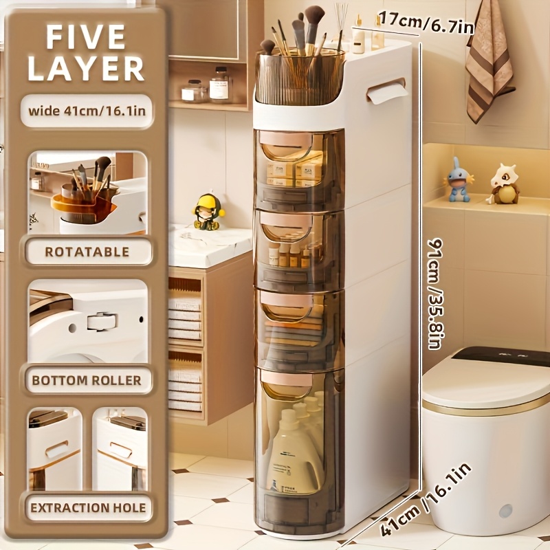 1pc 3/4/5-tier Plastic Storage Cabinet, Multi-functional Narrow Organizer With Removable Drawers, Flip-lid Design, Suitable For Bathroom, Kitchen, Bedroom, Space-, Storage Drawer Units