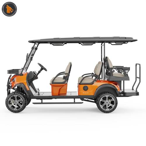 6 seater electric shuttle golf cart 48v 5kw 25mph 50 60km range with led lights disc brakes 5 hour quick charging orange