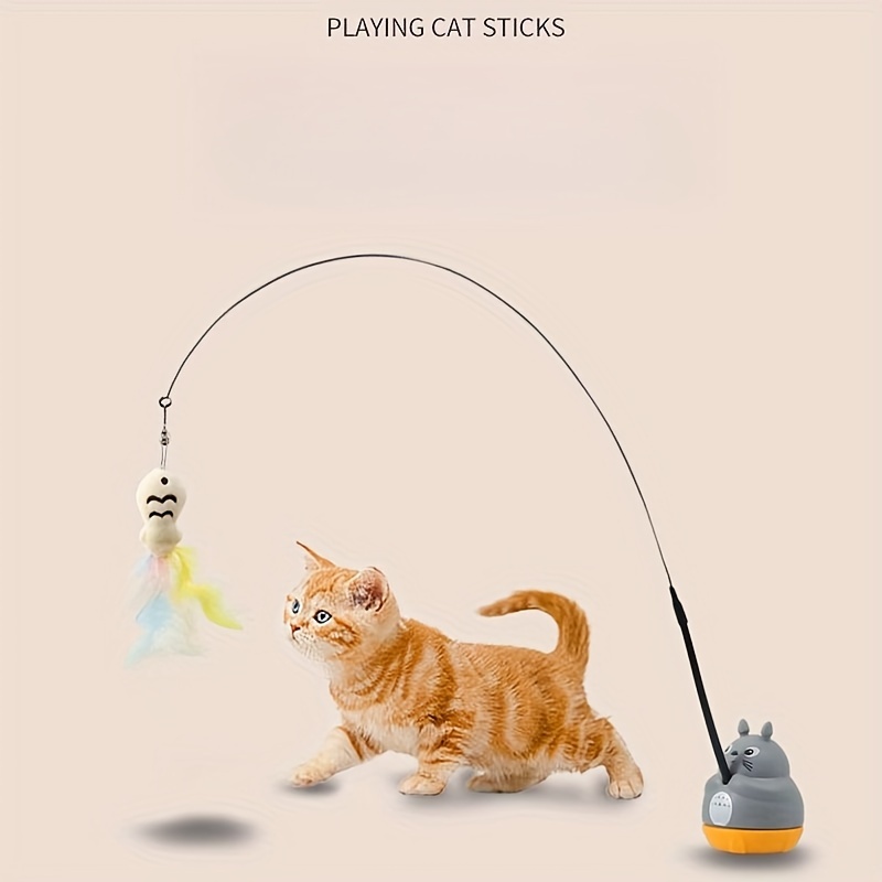 

Interactive Cat Teaser Wand With Tumbler Design - Cartoon Pattern, Non-electric Plastic Toy For Endless Fun