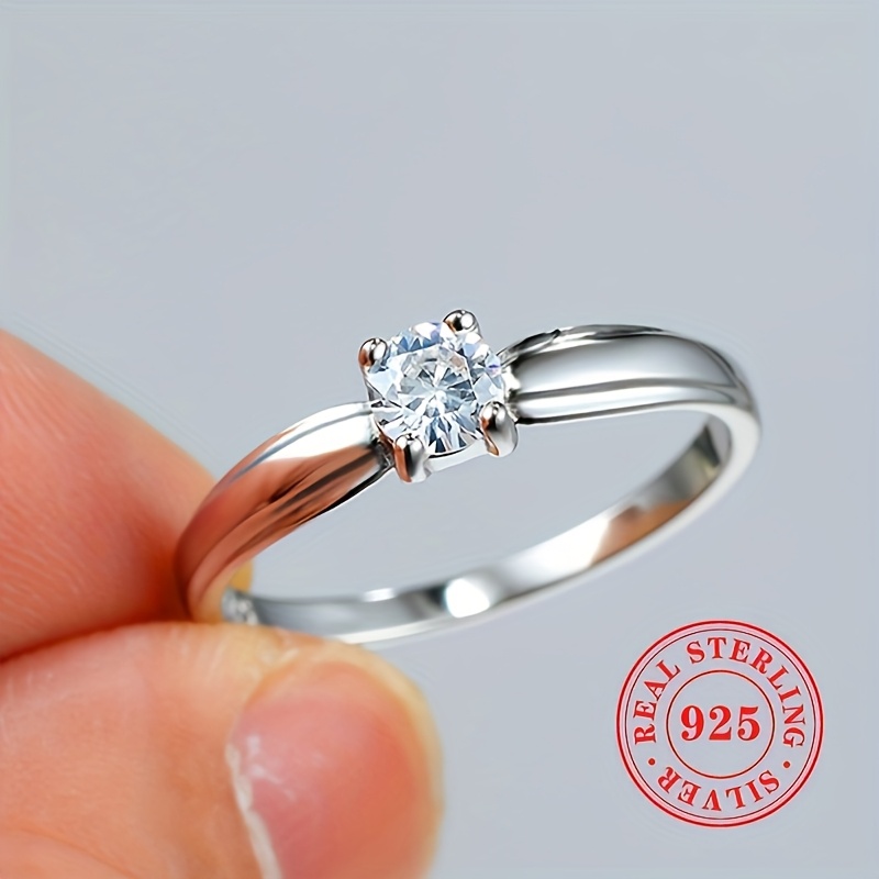 Women's 925 Sterling Silver Four Prong Setting Engagement Ring