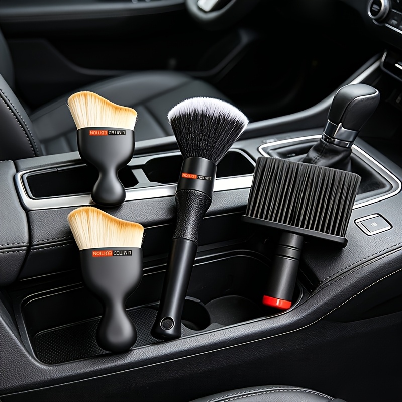TEMU 4pcs Edition Car Interior Cleaning Brush Set, Soft Bristle Detail Brushes, Multipurpose Detailing Tools For Dashboard, Air Vents And Seats