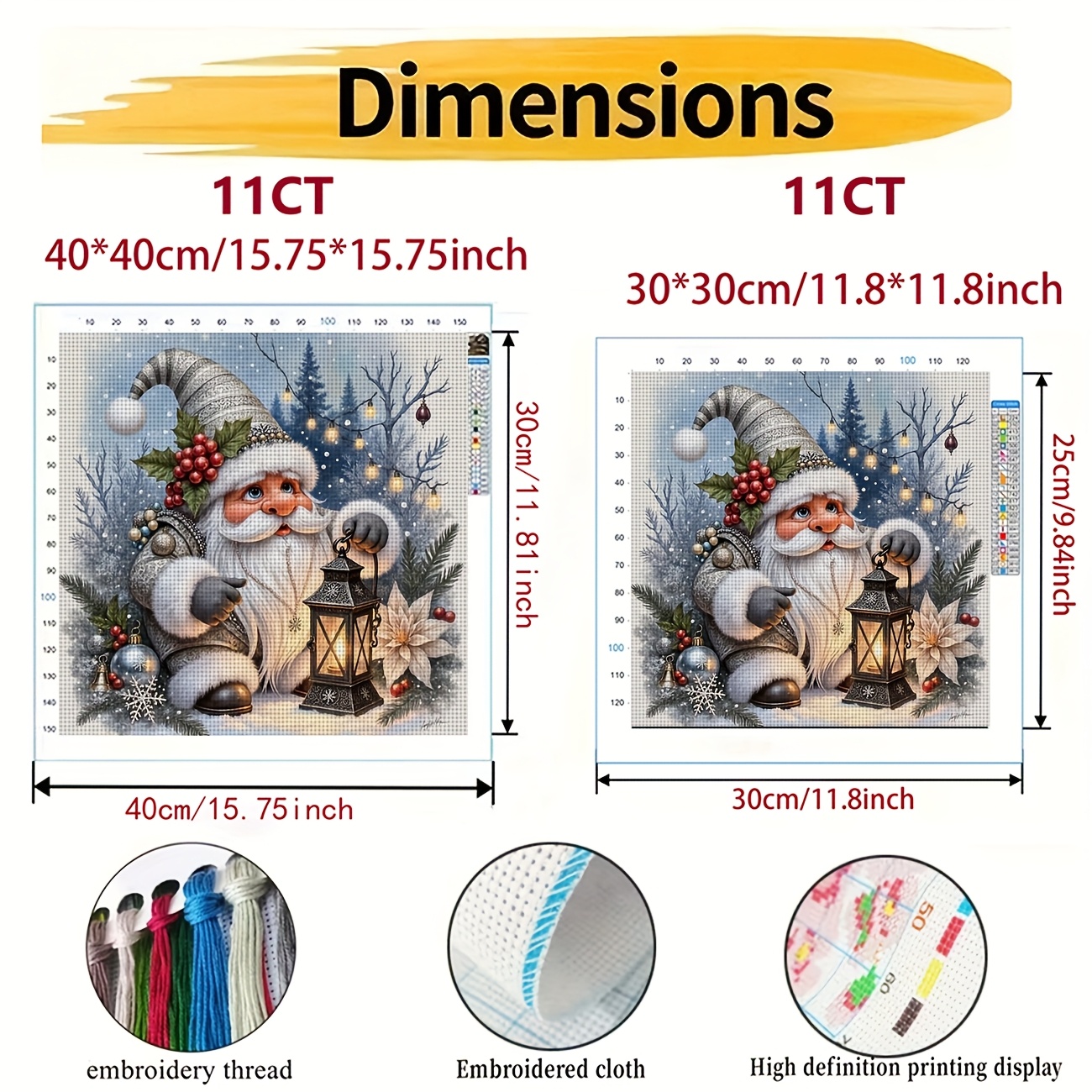 Printed DIY Cross-Stitch Kit, Christmas Elf Lantern Design