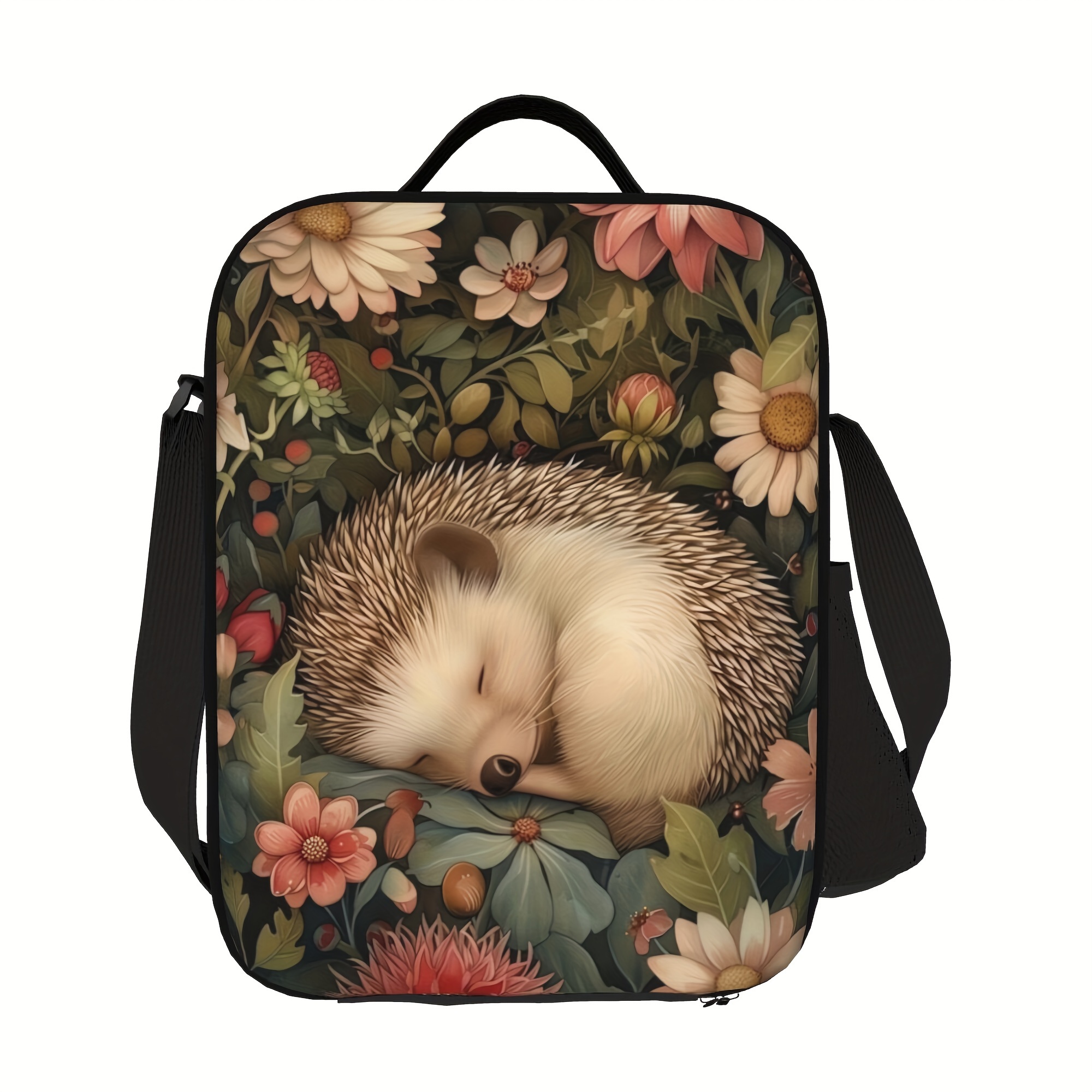 

Hedgehog Sleeping Design Insulated Lunch Bag - Hand Wash, Polyester, Animal Theme, Rectangular, Multipurpose Reusable Lunch Tote For Work, School, Picnics, Unisex, Ideal Gift For Christmas, Birthday,