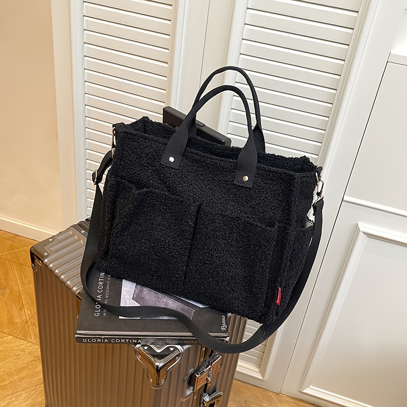 Image of Fashionable Women's Crossbody Bag, New Fashionable Tote Bag, Optional Large Capacity Double Pocket Hand-held Shoulder Bag, Versatile For Commuting, Shopping, Leisure, Plush Travel Bag