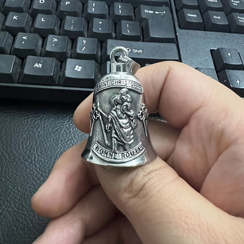 

1pc Vintage Motorcycle Bell Pendant Saint Christopher - Stainless Bell Charm For Good Luck , Ideal Gift For Dad On Birthday, Valentine's Day, Thanksgiving, Christmas, New Year