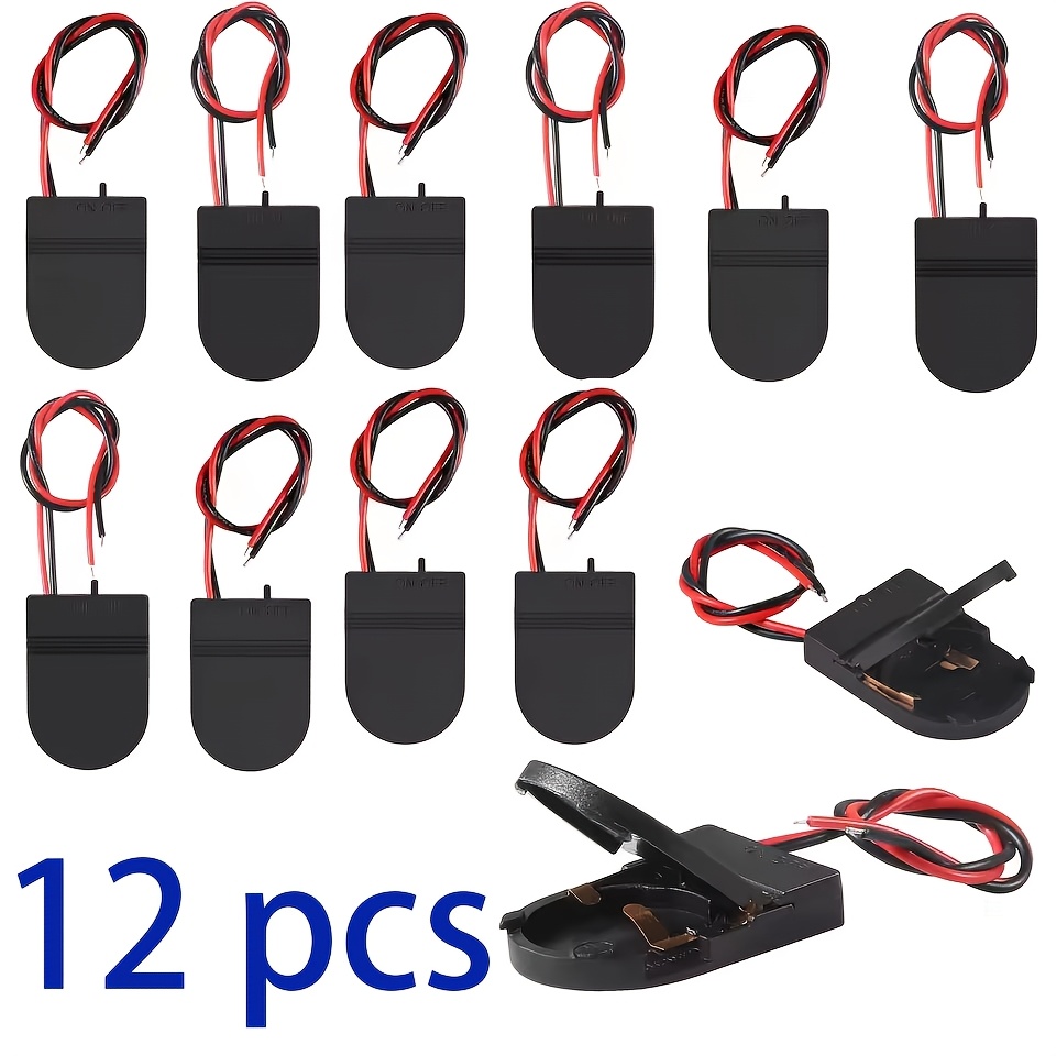 12-pack Cr2032 Battery Holders With Switch, Single Slot, Plastic Storage Box, 3v Battery Box With Leads Wire For Cases