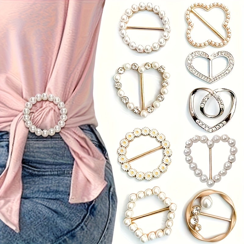 E-shop 6/9 Stück Funkelnde Strass Hohle T-Shirt Clips | Modische Legierung Knöpfe, Geeignet für Frauen, Mädchen und Männer, Geometrisches Muster,